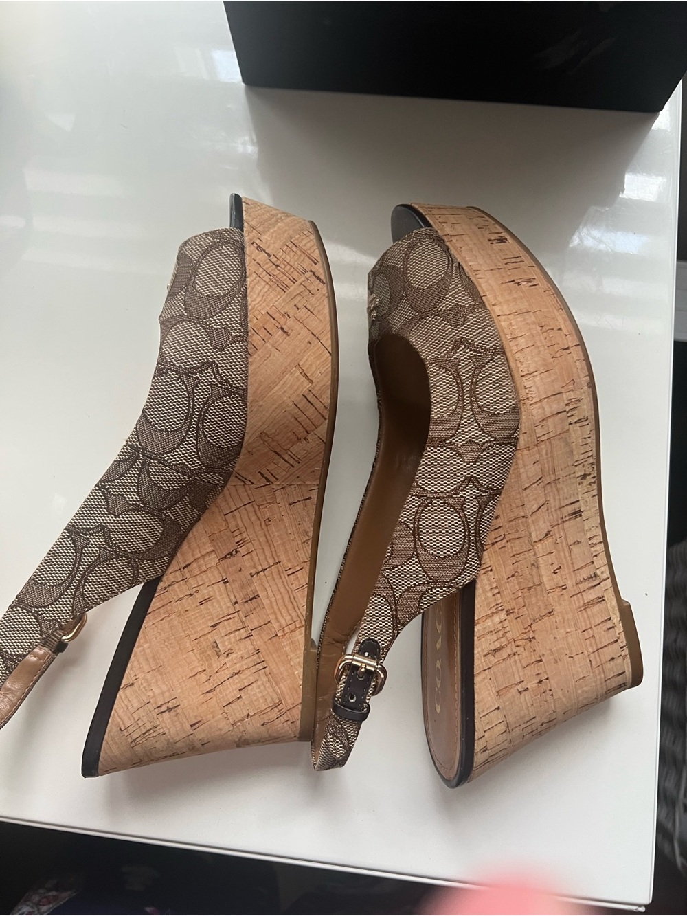Coach Monogram Cork Wedge Slingbacks in Brown